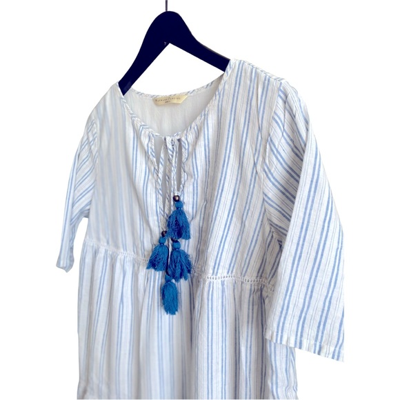 Wayward Fancies Eshakti Cotton Linen Midi Dress with Eyelet Details & Tassels - Picture 3 of 8